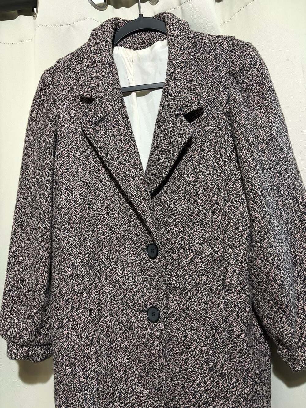 Vintage Herringbone Tweed Blazer Coat Black and Pink
